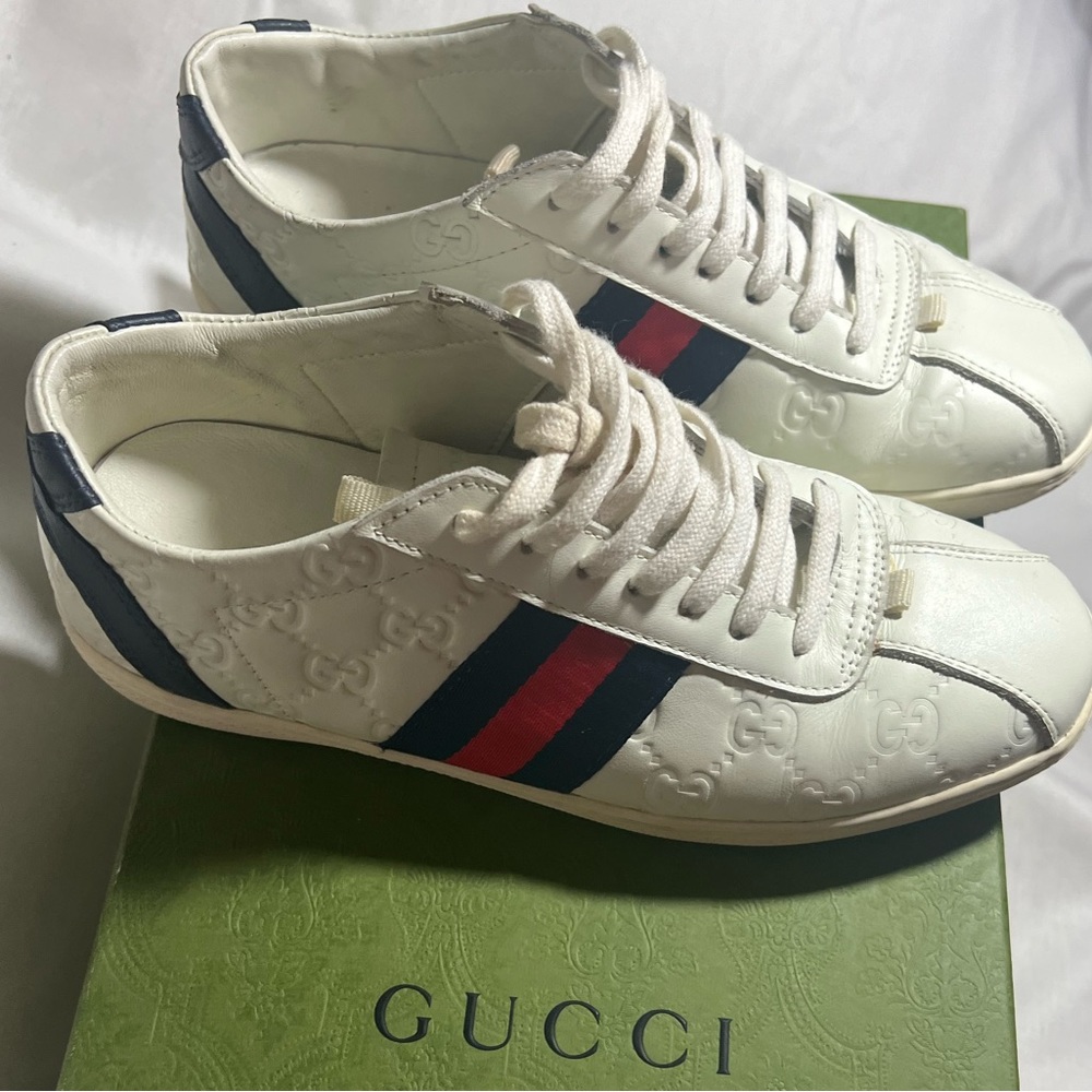 💯Authentic Gucci Sneaker Ace GG white canvas size 38